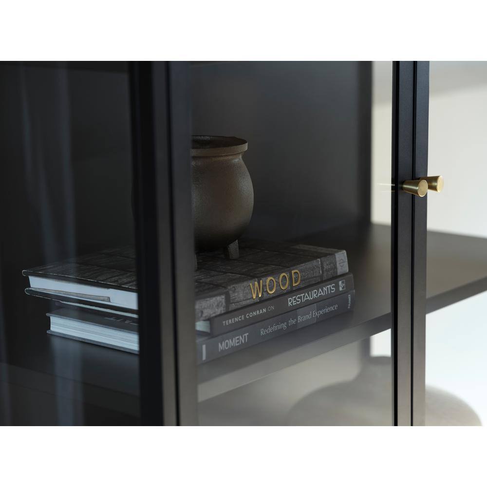 63-Inch Black Metal and Glass China Cabinet with Shelves