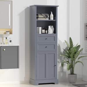 22.24 in. W x 11.81 in. D x 66.14 in. H Gray Linen Cabinet Tall Storage with Drawers, Open Storage, Adjustable Shelf,