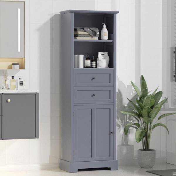 22 24 In W X 11 81 D 66 14 H Gray Linen Cabinet Tall Storage With Drawers Open Adjule Shelf Wnx W7 The