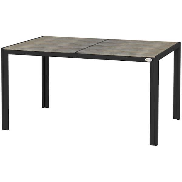 Tatayosi 55 in. x 35.5 in. Gray Aluminum Rectangular Patio Dining Table with Faux Wood Tabletop