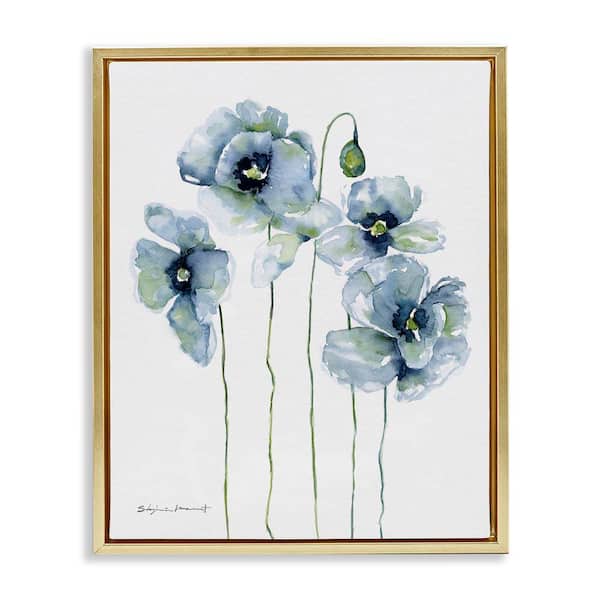 Modern Poppy Blooms Abstract by Stephanie Workman Marrott Gold Floater Frame Graphic Art Print Nature 17 in. x 21 in.