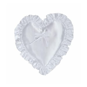 10 in., White Satin Ruffle Atlantic Heart Pillow