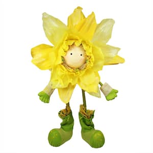 47 in. Yellow and Green Spring Floral Standing Sunflower Girl Decorative Figure