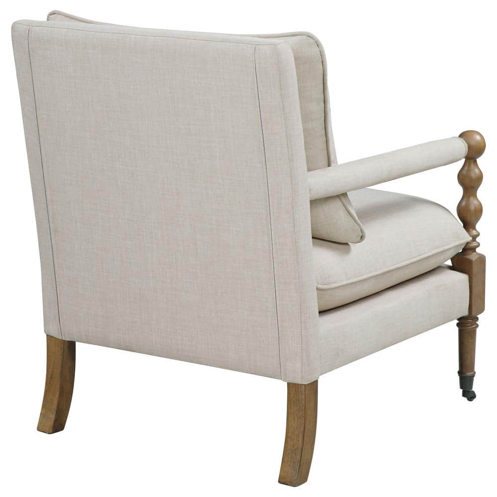 Beige Upholstered Wood Accent Chair with Turned Legs
