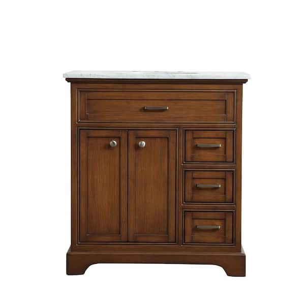 Unbranded Timeless Home 32 in. W x 21.5 in. D x 35 in. H Single Bathroom Vanity in Teak with White Marble Top and White Basin