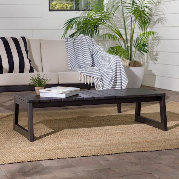 Walker Edison Furniture Company Black Wash Modern Wooden Rectangle Outdoor Box-Leg Coffee Table