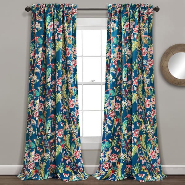 HOMEBOUTIQUE Dolores Light 52 in. W x 108 in. L Light Filtering Window Curtain Panels Navy/Multi (Set of 2)