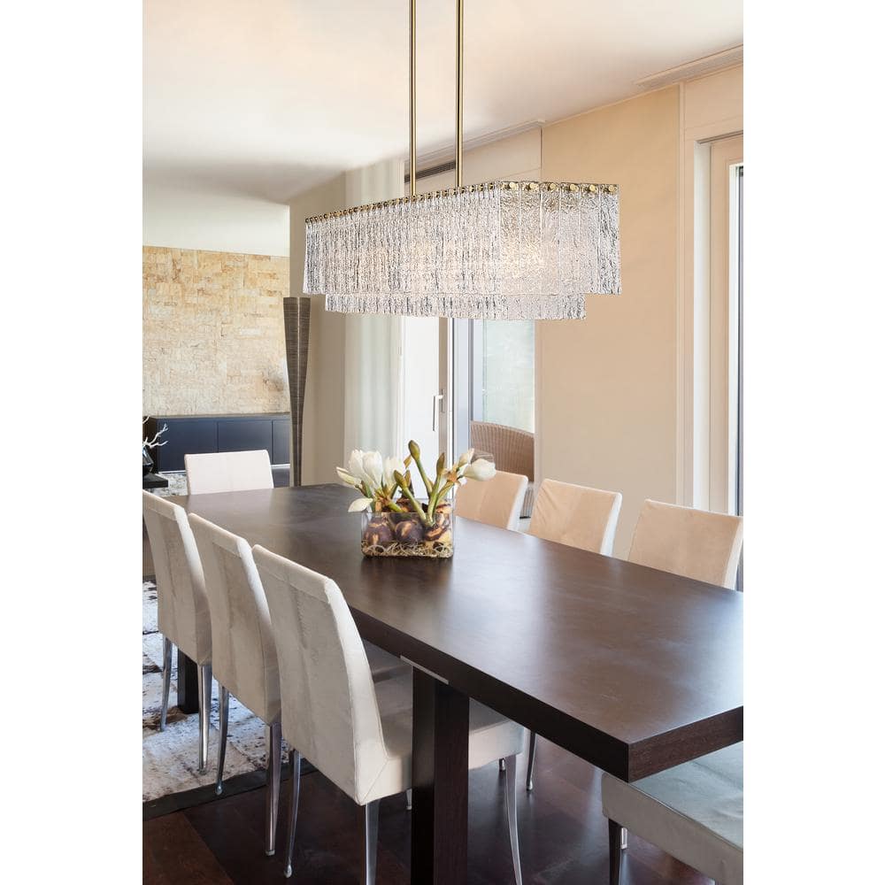 Glacier Modern Gold 7-Light Linear Chandelier with Textured Glass