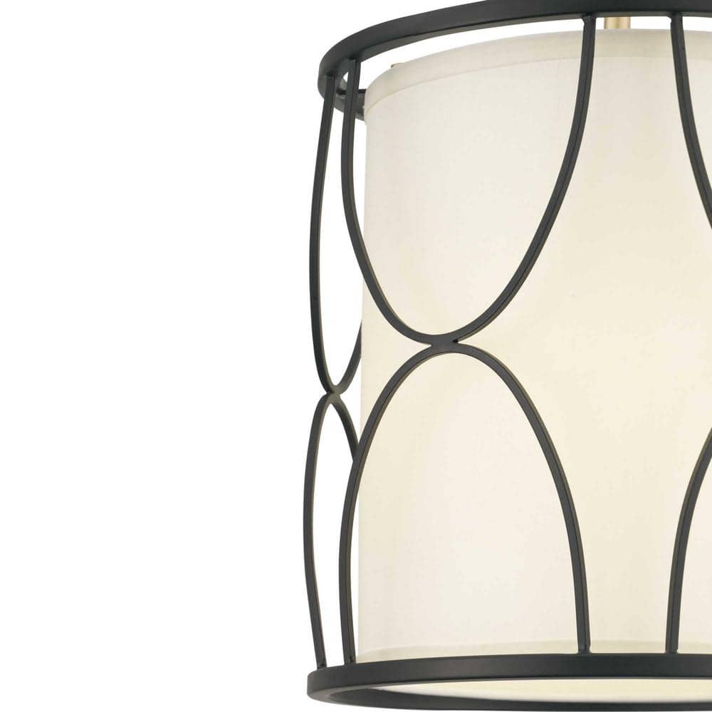 Elegant Matte Black Mini-Pendant with White Silk Shade