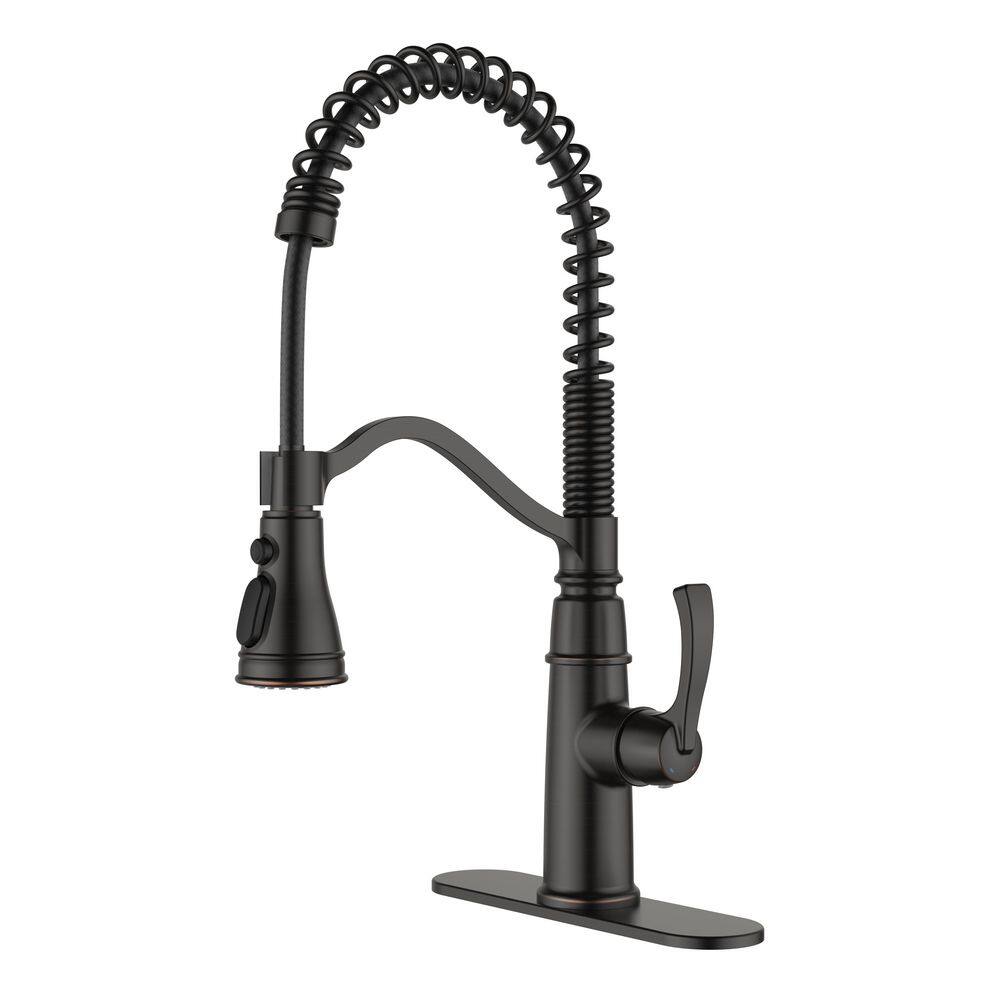 Single-Handle Pull-Down Sprayer 3-Spray High Arc Pull Down Sprayer Kitchen Faucet with Deck Plate in Oil Rubbed Bronze price history on PriceWatchPro