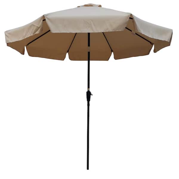 Unbranded 10 ft. Patio Market Round Umbrella with Crank and Push Button Tilt in Tan Canopy