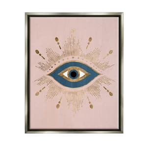 Evil Eye Glam Boho Pattern Bold Blue Pink by Grace Popp Floater Frame Religious Wall Art Print 31 in. x 25 in.