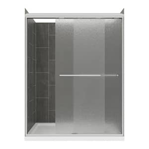 Cove Sliding 48 in. L x 34 in. W x 78 in. H Center Drain Alcove Shower Stall Kit in Slate and Brushed Nickel Hardware