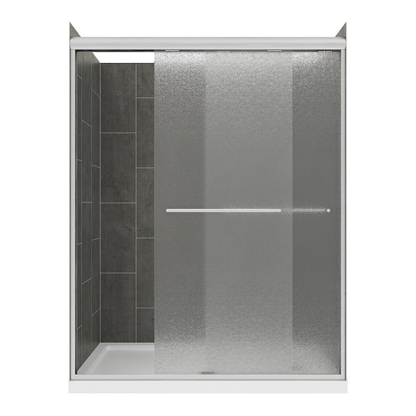 CRAFT + MAIN Cove Sliding 48 in. L x 34 in. W x 78 in. H Center Drain Alcove Shower Stall Kit in Slate and Brushed Nickel Hardware