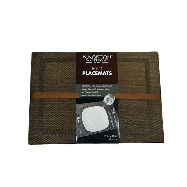 Kingston & Grace Kingston and Grace 13 in. x 18 in. Frame Placemat in Brown (Set of 12)