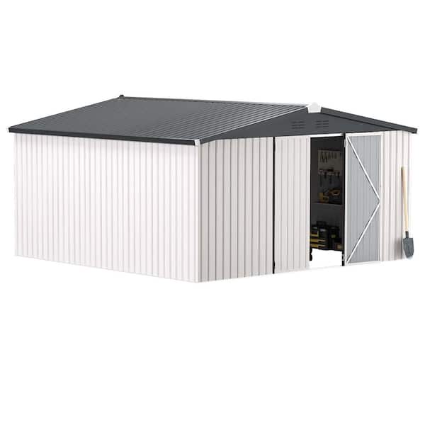 12 ft. W x 12 ft. D Metal Storage Shed with 2 Doors for backyard garden in White (144 sq. ft.)