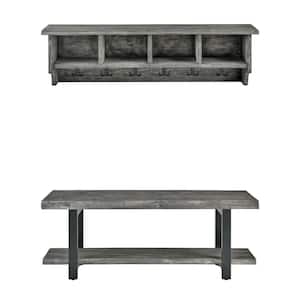 Pomona 48 in. Slate Gray Metal and Reclaimed Wood Wall Coat Hook with Bench