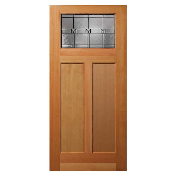 Builders Choice 36 in. x 80 in. 2 Panel Universal/Reversible Craftsman 1-Lite Decorative Glass Unfinished Fir Wood Front Door Slab