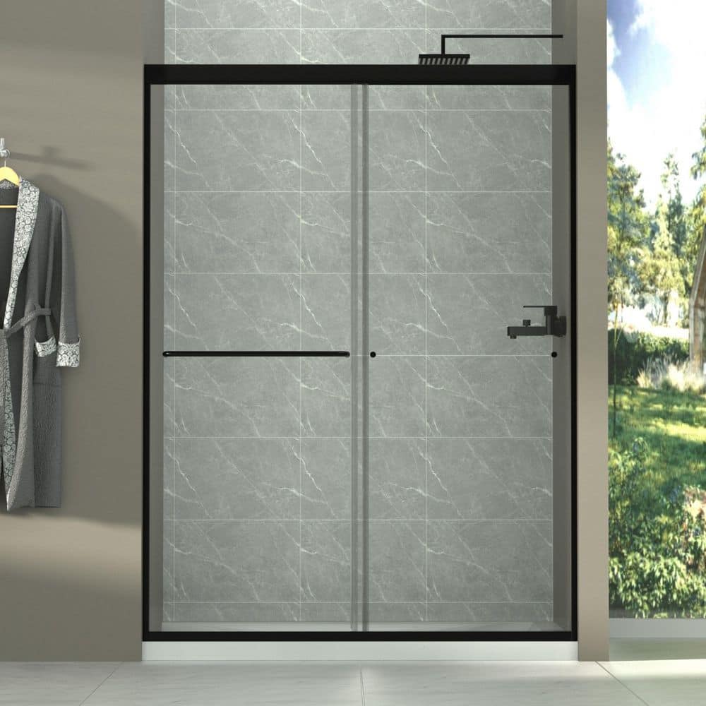 54 in. W x 72 in. H Double Sliding Framed Shower Door with 1/4 in. SGCC Clear Tempered Glass in Matte Black price history on PriceWatchPro