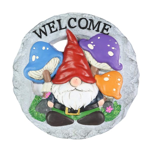 Exhart Welcome Gnome with Mushrooms Hand Painted 9.88 in. x 9.8 in. x 1.22 in. Mushrooms Resin Step Stone