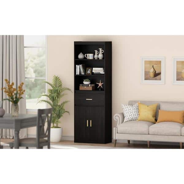 FUFU&GAGA 78.7 in. H Brown Storage Cabinet, Kitchen Organization with Louvered Doors and Adjustable Shelves