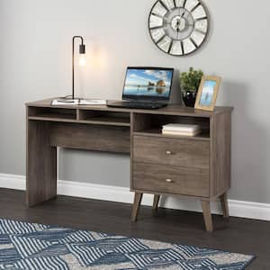 Milo 55 in. Mid Century Modern Drifted Gray 2 Drawer Computer Desk with Side Storage