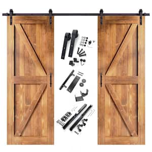 48 in. x 96 in. K-Frame Early American Double Pine Wood Interior Sliding Barn Door with Hardware Kit, Non-Bypass