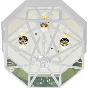 10.375 in. 3-Light White Flush Mount with Clear Glass Panes