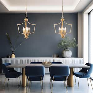 Modern Gold Chandelier 5-Light Candlestick Cage Lantern Island Dining Table High Ceiling Light