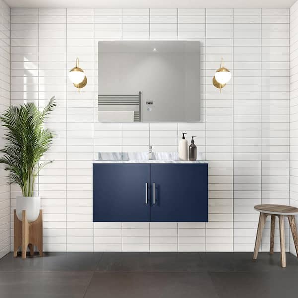 Geneva 36 in. W x 22 in. D Single Bath Vanity Cabinet without Top in Navy Blue with Mirror Assembled