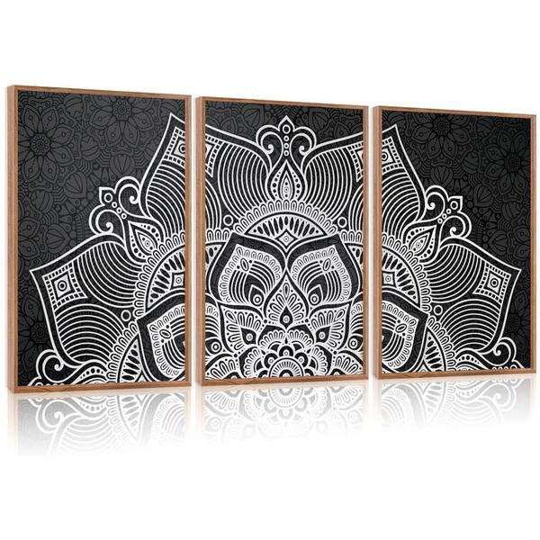 3-Piece Framed Canvas Print Mandala Flower Wall Art Print 24 in. x 16 ...