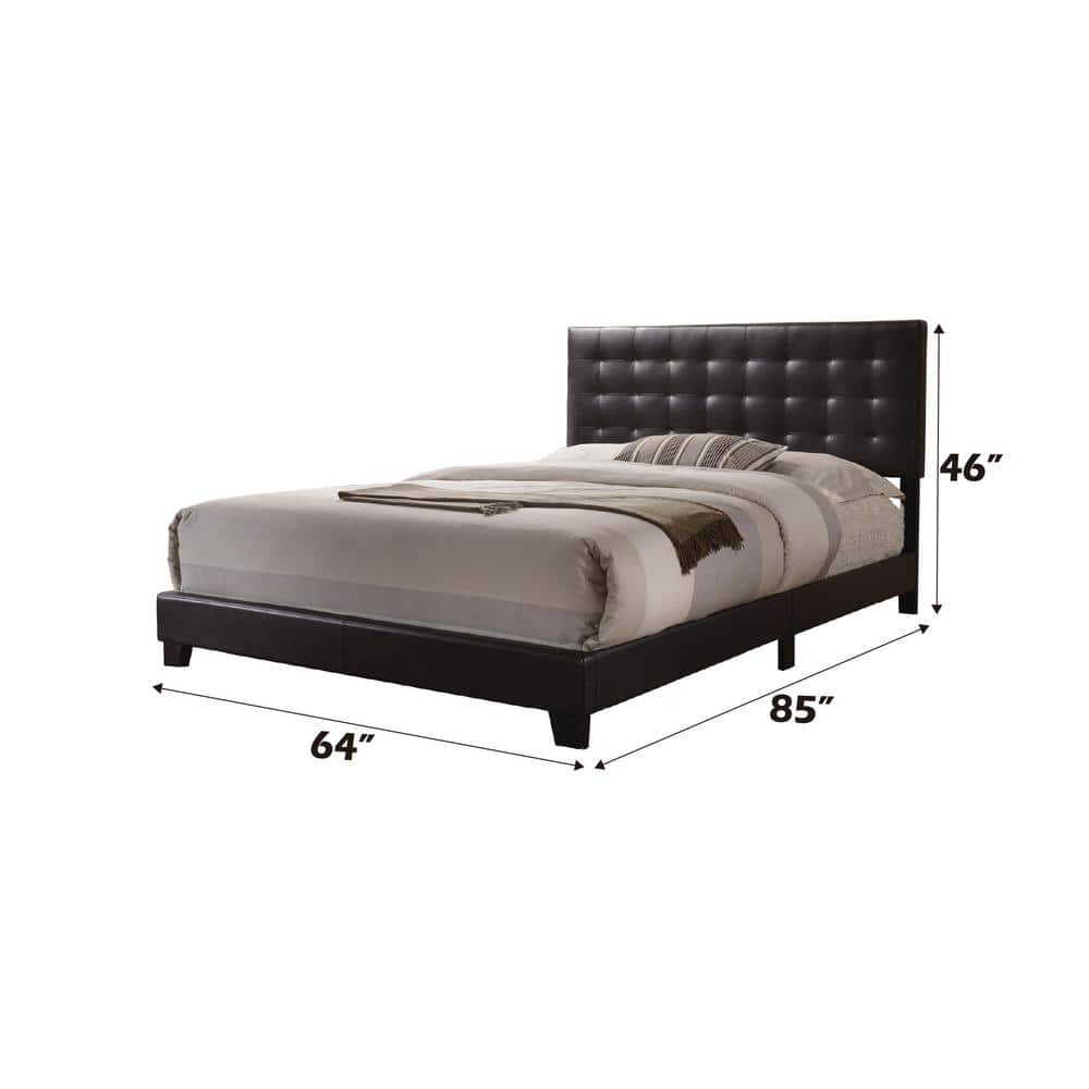 Espresso Faux Leather Tufted Queen Bed with Wood Frame