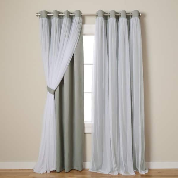 Talia Soft Grey Solid Lined Room Darkening Grommet Top Curtain, 52 in. W x 96 in. L (Set of 2)