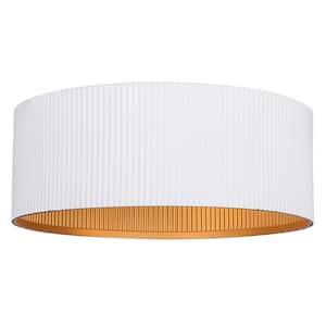 REXTON 13.875 in. 2-Light 60-Watt Contemporary Matte White Flush Mount with Matte White with Gold Metal Shade