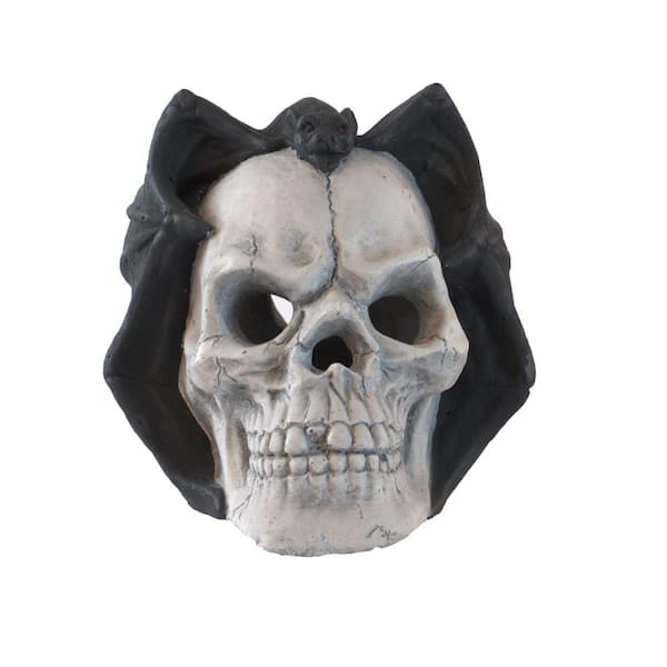 Unbranded Black 8.70 in. x 7.30 in. Human Skull Magnesium Oxide Stone Refractory and Halloween Decor