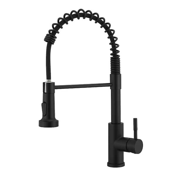 Tahanbath Single Handle Pull Out Sprayer Kitchen Faucet in matte black
