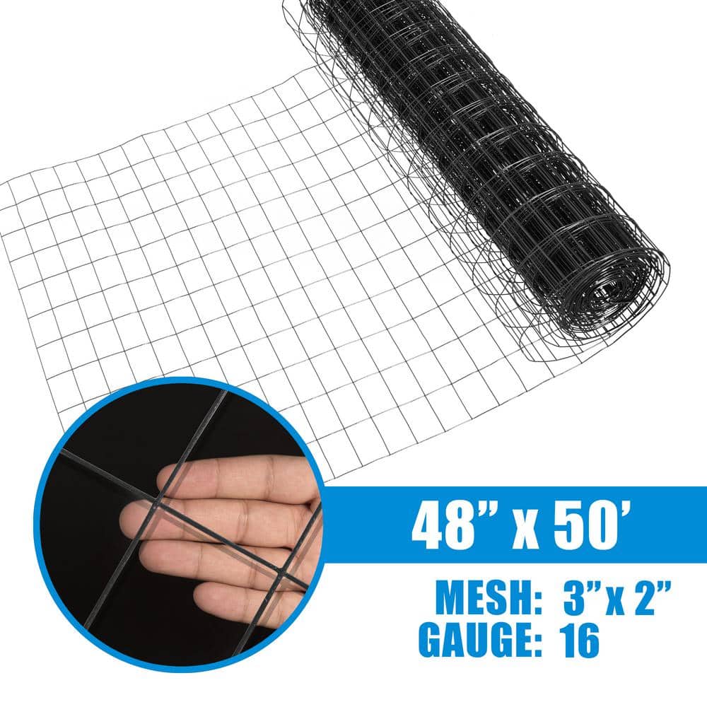 Black Vinyl Coated Welded Metal Garden Fence Wire Roll, 4 ft. x 50 ft.