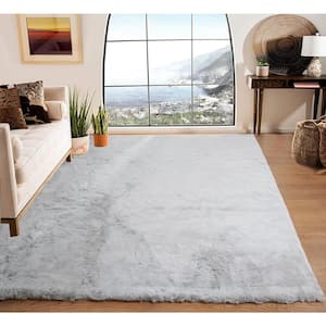 Mmlior Light Gray 8 ft. x 10 ft. Soft Faux Rabbit Fur Area Rug