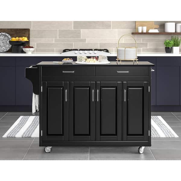 Create-a-Cart Black Kitchen Cart with Black Granite Top