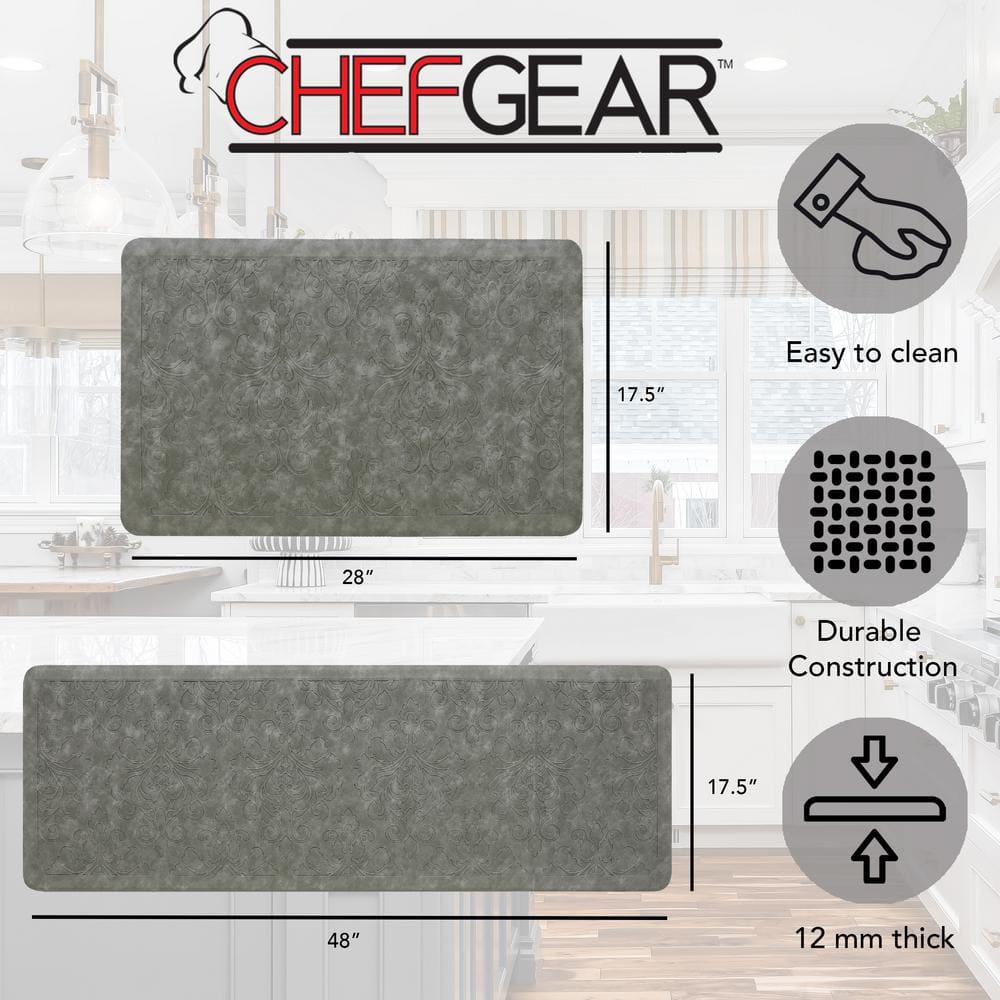 Light Gray Embossed Faux Leather Anti-Fatigue Kitchen Mat Set