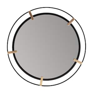23 in. x 23 in. Modern Round Frameless Black and Gold Wall Decorative Mirror