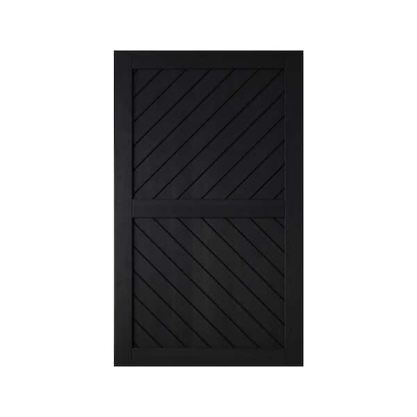 HOMACER XT3 48 in. x 80 in. C-Panel Solid Core Black Slanted Stripe Design Pine Wood Interior Sliding Barn Door Slab