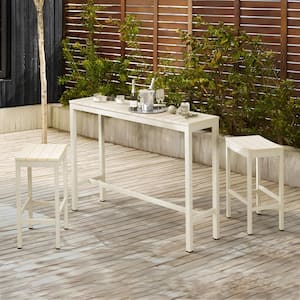 Humphrey 3 Piece 55 in. Cream Alu Outdoor Patio Dining Set Pub Height Bar Table Plastic Top With Bar Stools For Balcony