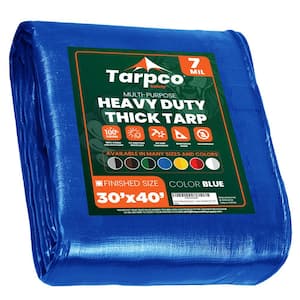 30 ft. x 40 ft. Blue 7 Mil Heavy Duty Polyethylene Tarp, Waterproof, UV Resistant, Rip and Tear Proof