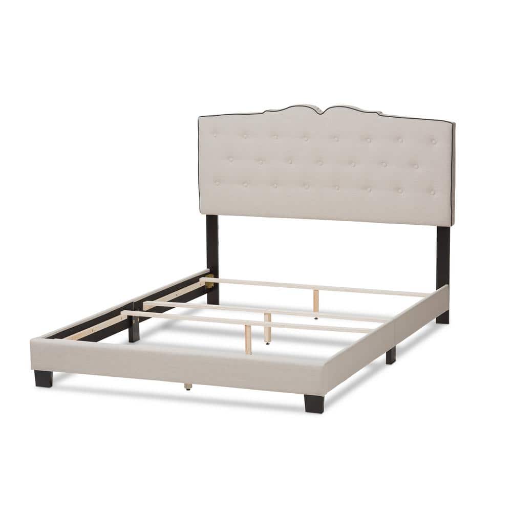 Vivienne King-Sized Light Beige Tufted Upholstered Bed with Wood Frame