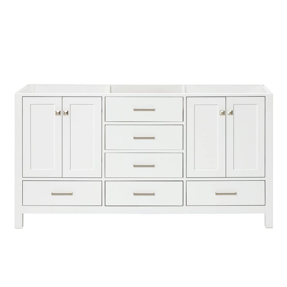 Cambridge 66" White Double Freestanding Vanity Cabinet with Brushed Nickel Hardware