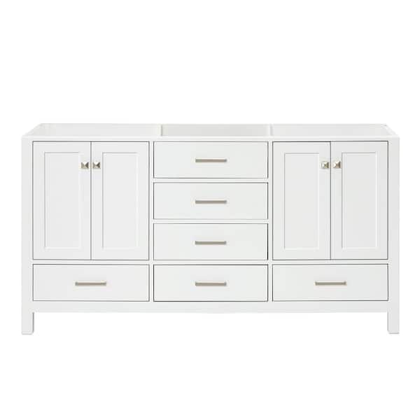 ARIEL Cambridge 66 in. W x 21.5 in. D x 34.5 in. H Double Freestanding Bath Vanity Cabinet without Top in White