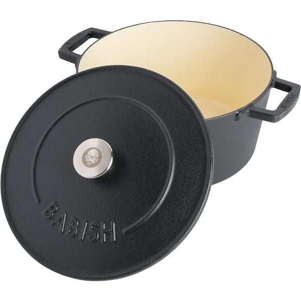 Adrinfly 6 qt. Round Enamel Cast Iron Dutch Oven in Matte Black with Loop Handle Lid