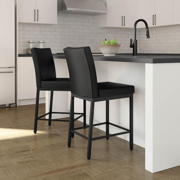 Perry 26 in. Black Faux Leather / Black Metal Counter Stool
