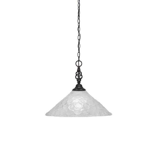 Unbranded Bridgewater 100-Watt 1-Light Matte Black Shaded Pendant Light with 16 in. Italian Bubble Glass Shade, No Bulb Included